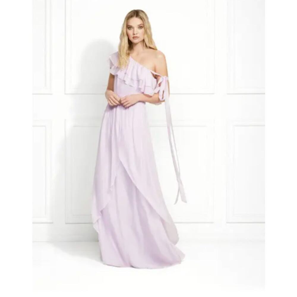 RACHEL ZOE  Susanna One Shoulder Ruffled Maxi Gown Lilac 8